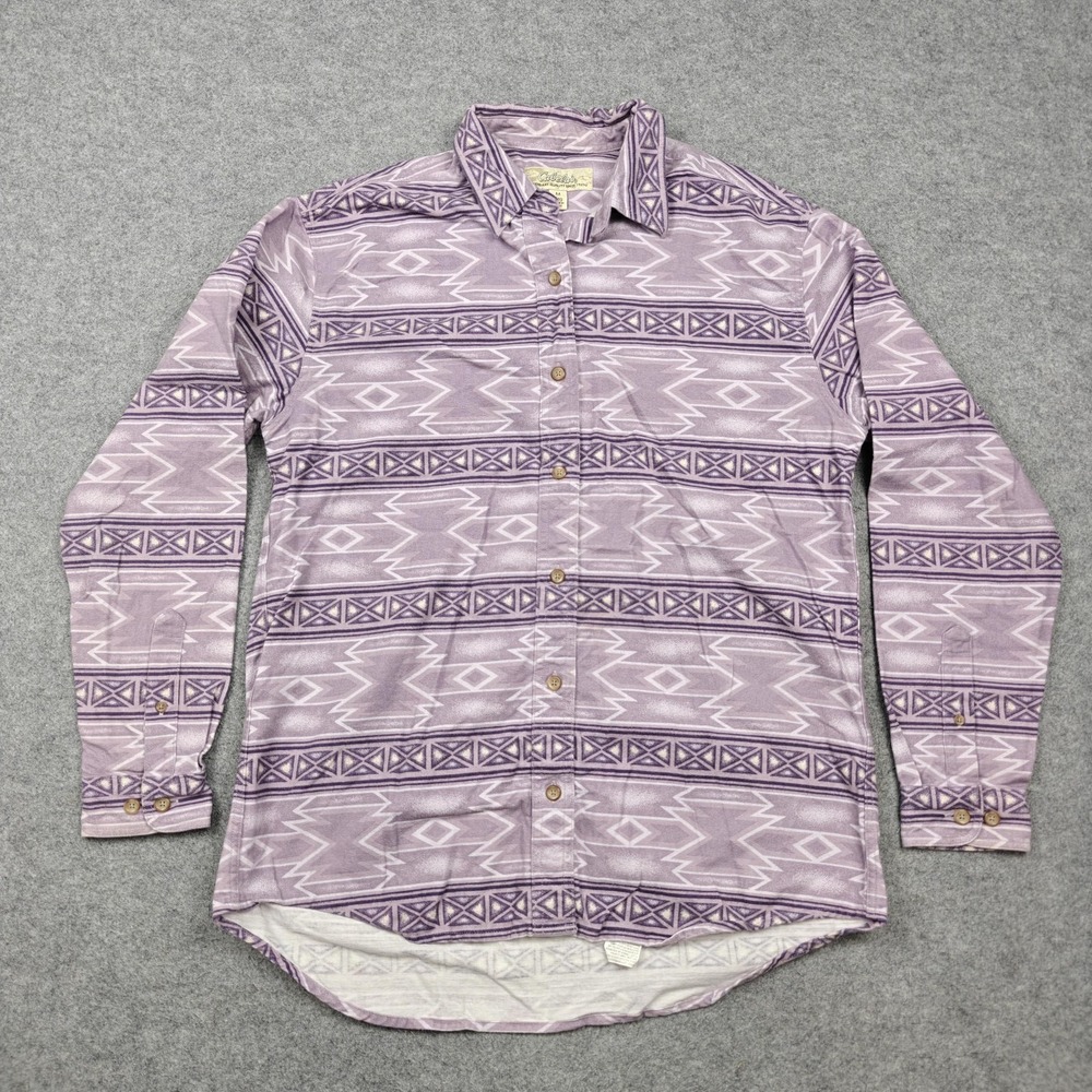 Cabela's Shirt Mens Medium Purple Geometric Cotton Flannel Long Sleeve Western